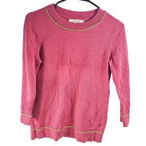Boden Pink Wool Knit Sweater 3/4 Sleeve Crew Neck Metallic Trim Women US 8 UK 12